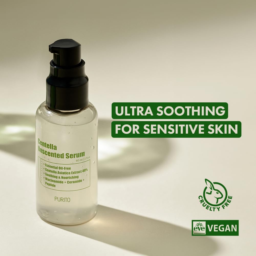 PURITO Centella Unscented Serum, for All Skin Types, Ampoule, Soothing, Calming, Facial Serum for face, Vegan & Cruelty-Free, Ko