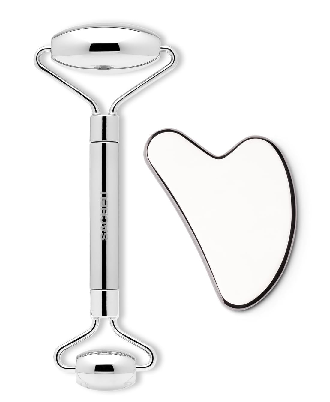 Sacheu Stainless Steel Face Roller And Gua Sha Bundle - Metal Face Roller, Metal Gua Sha, Facial Massage Tools To Reduce Puffine