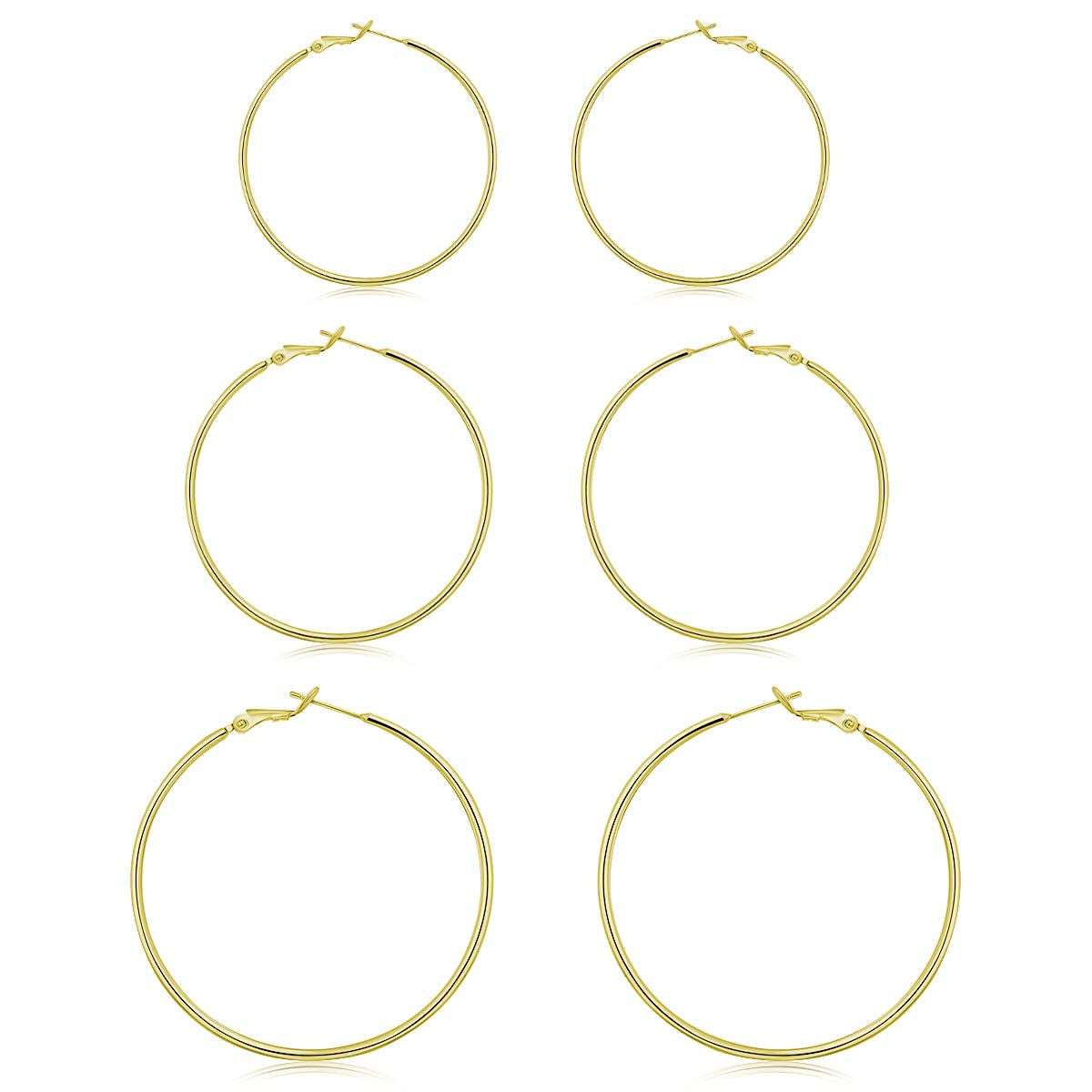 14K Gold Plated Hoop Earrings,925 Sterling Silver Hoop Earrings 3 Pairs Big Hoop Earrings Set For Women Gifts Jewelry(30/40/50