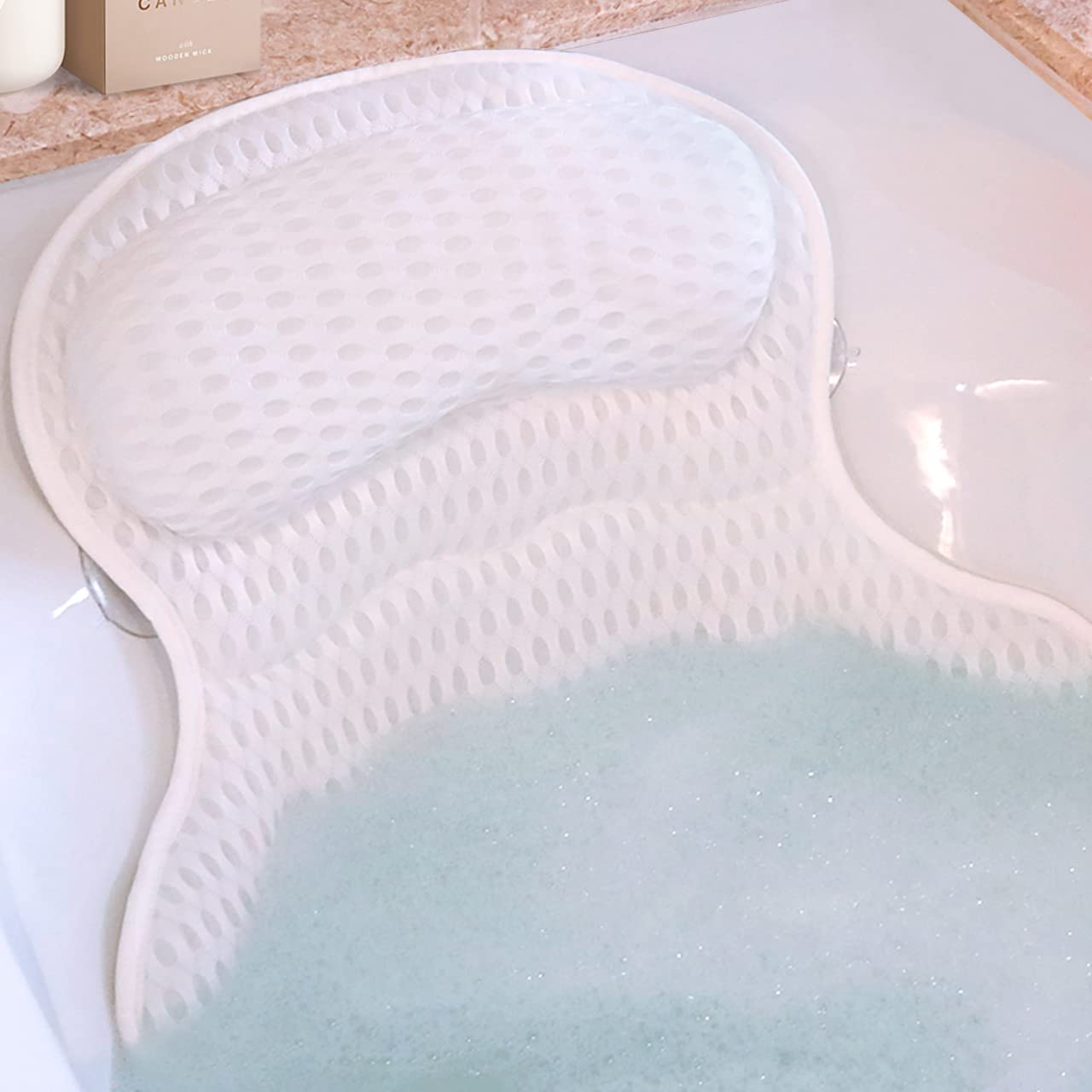 Bath Pillow Luxury Bathtub Pillow - Bath Pillows For Tub Neck And Back Support, Ergonomic Tub Pillow For Bath With 4D Air Mesh +