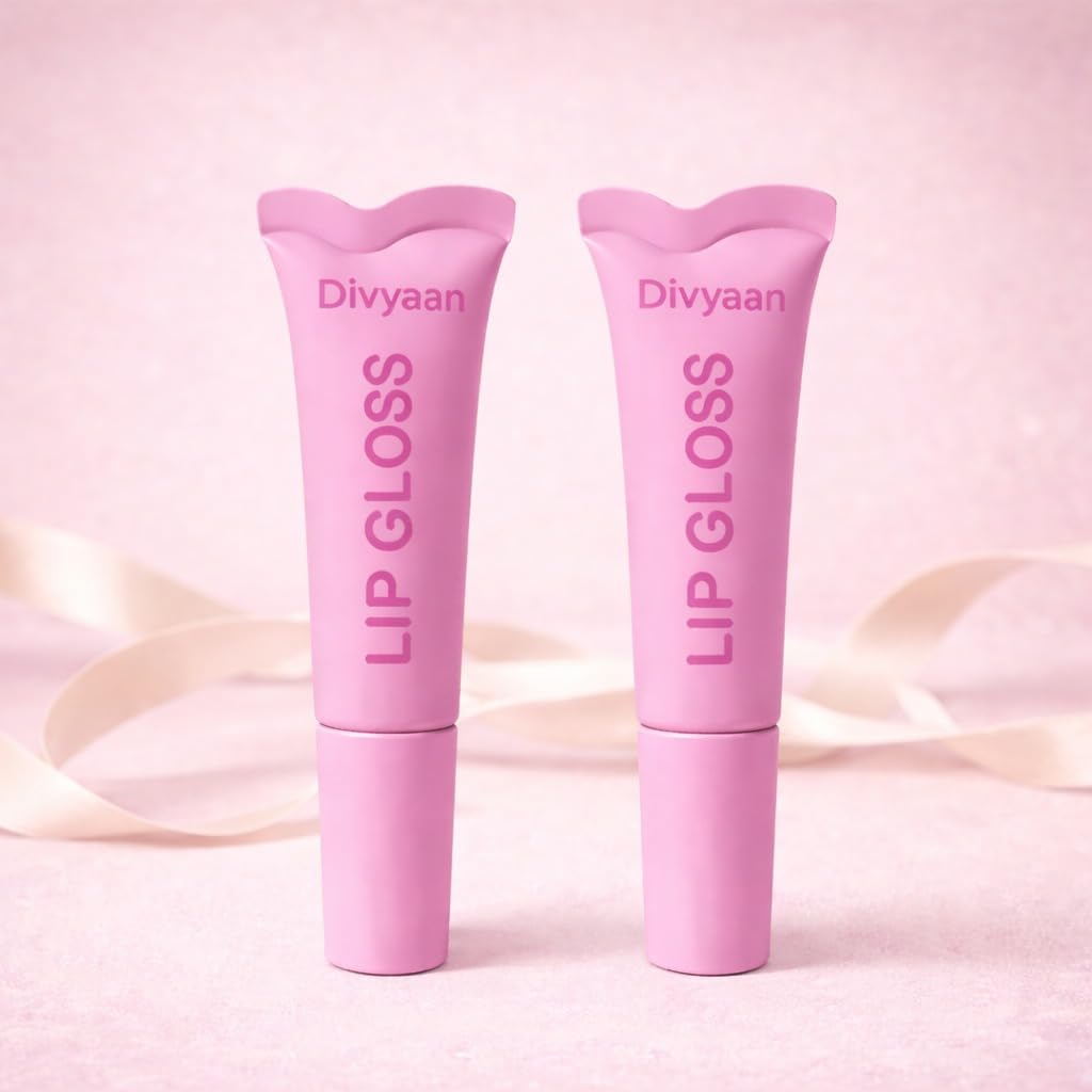 2Pcs Korean Crystal Glaze Moisturizing Lip Gloss | Kawaii Cute Tube Gloss | Strawberry & Honey Infused Favoured Lip Tint | Hydra