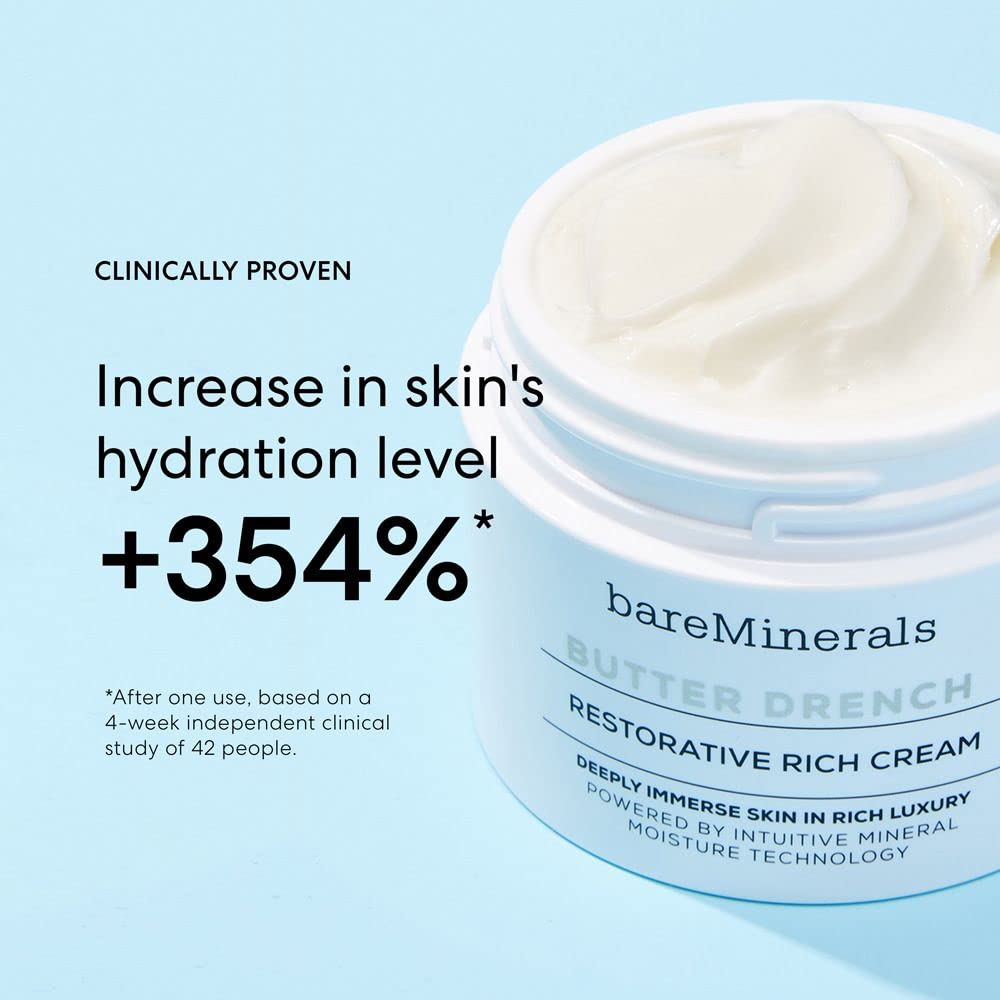 Bareminerals Butter Drench Restorative Rich Face Cream, Hydrating Face Lotion, Helps Skin Retain Moisture, Soothes Dry Skin, Non