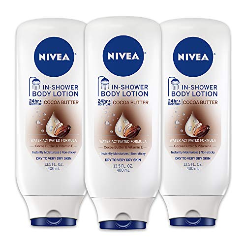 Nivea Cocoa Butter In Shower Lotion, Body Lotion For Dry Skin, 3 Pack Of 13.5 Fl Oz Bottles