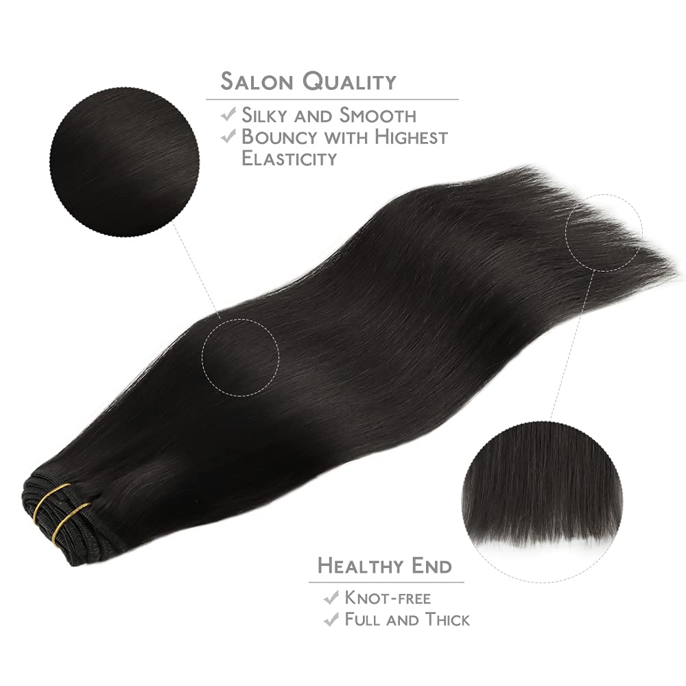 Wennalife Clip In Human Hair Extensions, 16 Inch 120G 7Pcs Natural Black Hair Extensions Clip In Human Hair Remy Clip In Hair Ex