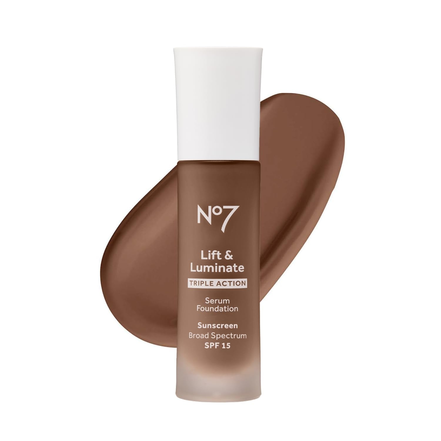 No7 Lift & Luminate Triple Action Serum Foundation - Walnut - Liquid Foundation Makeup with SPF 15 for Dewy, Glowy Base - Radian