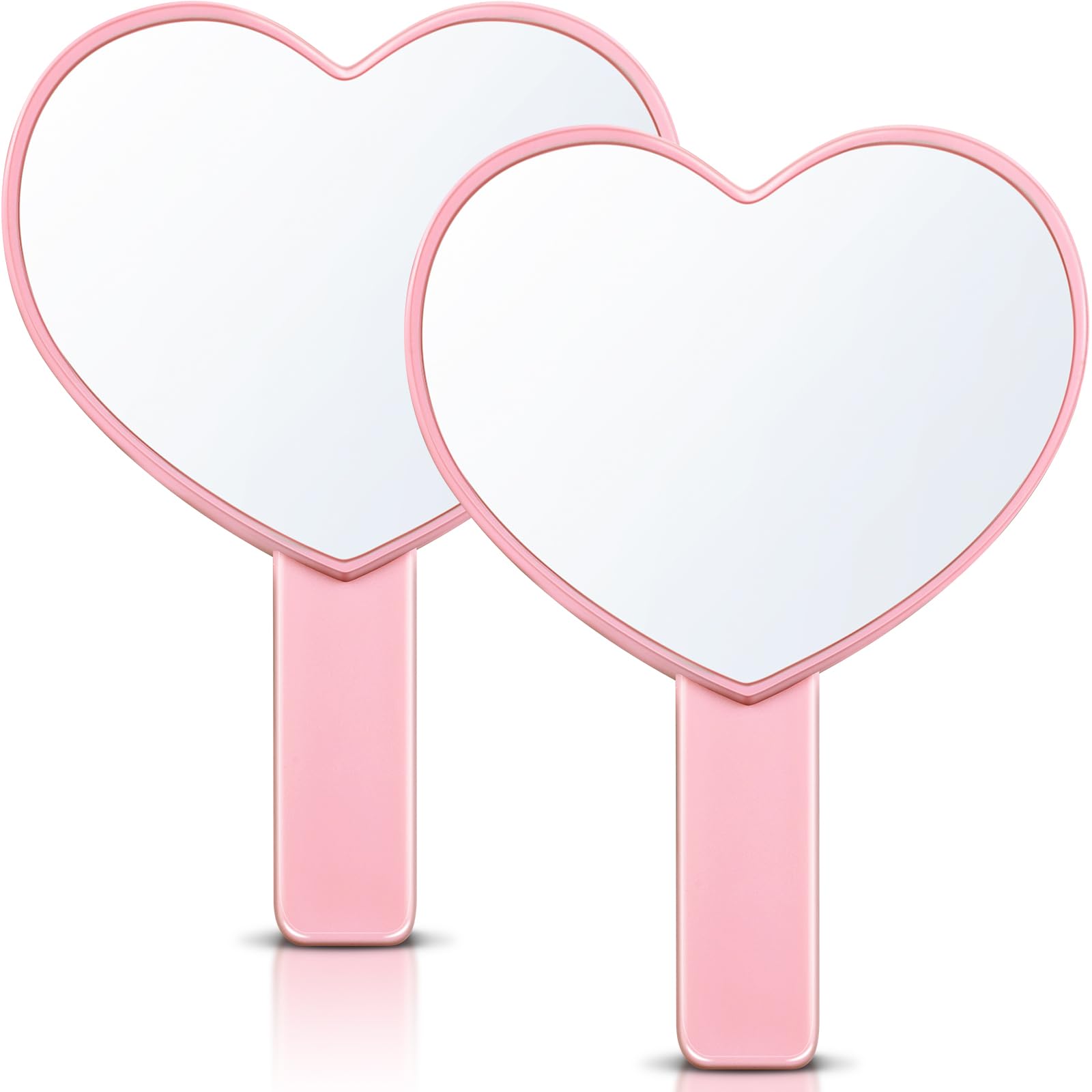 Jetec 2 Pieces Heart Shaped Handheld Cosmetic Mirrors Mini Travel Makeup Mirrors with Handle Small Heart Decorative for Women(Pi