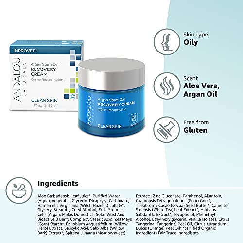 Andalou Naturals Argan Stem Cell Recovery Cream Oz For Oily Or Overreactive Skin Helps Clarify Cleanse Pores For Glowing Skin, A