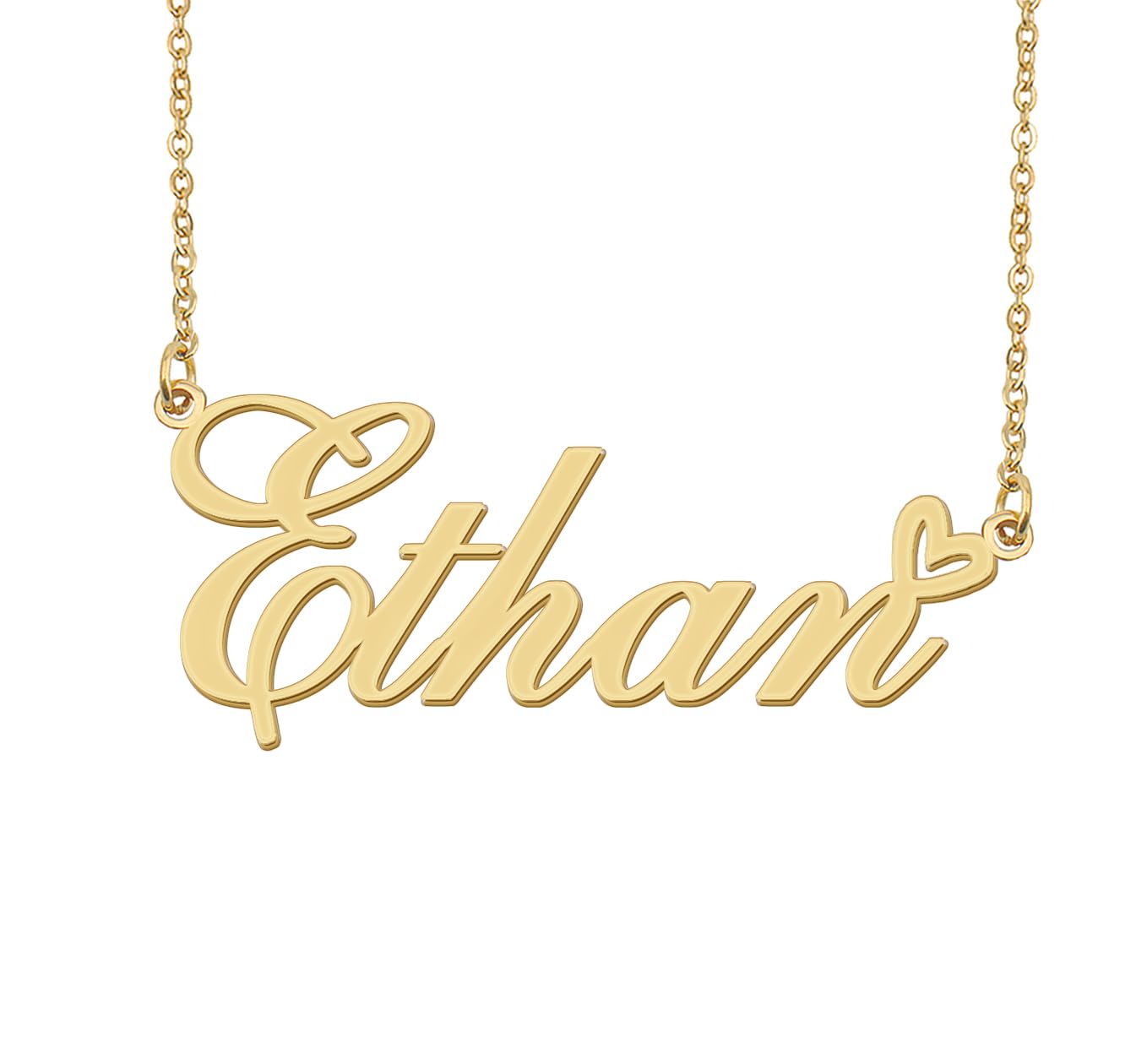 Aoloshow Ethan Name Necklace Heart Charm Pendant 18k Gold Plated Stainless Steel Jewelry for Womens Graduation