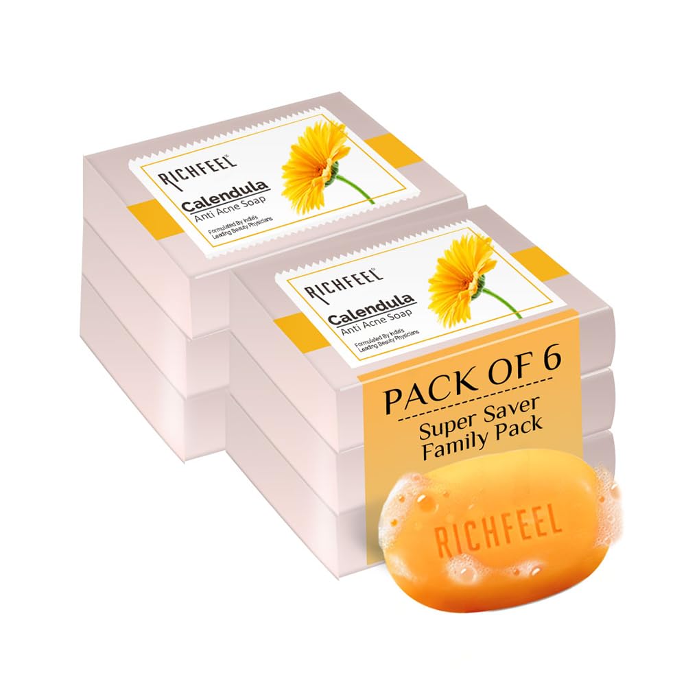 Richfeel Calendula Anti Acne Brightening Soap | Bathing Soaps | Bath Soap For Men & Women | Soaps For Bath | Tfm Grade 1 Soap | 