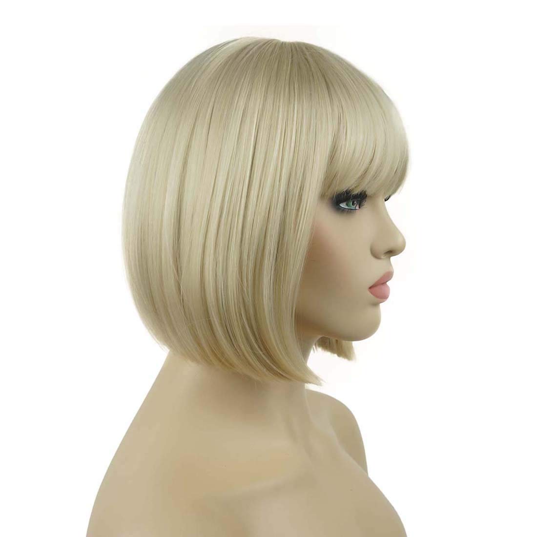 Lydell 8'' Straight Short Bob Hair Flat Bangs Cute Central Dot Skin Top Heat Resistant Synthetic Wigs (122)