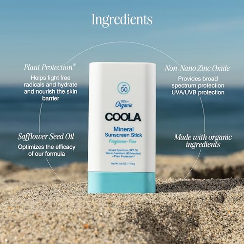 COOLA Organic Mineral Sunscreen SPF 50 Sunblock Stick, Dermatologist Tested Skin Care For Daily Protection, Vegan And Gluten Fre