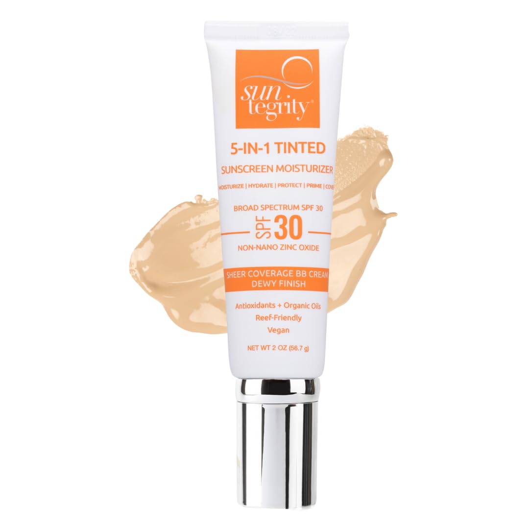 Suntegrity Tinted 5 In 1 Mineral Sunscreen For Face (Spf 30-2 Oz) - Light | Bb Cream Moisturizer With Physical Uva/Uvb Broad Spe