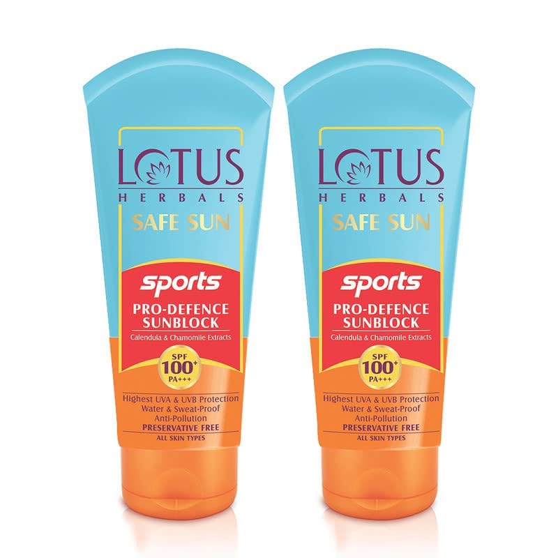 Lotus Herbals Safe Sun Sports ProDefence Sunblock | Spf 100 | Pa+++ | Preservative Free |AntiPollution |Highest Uv Protection|
