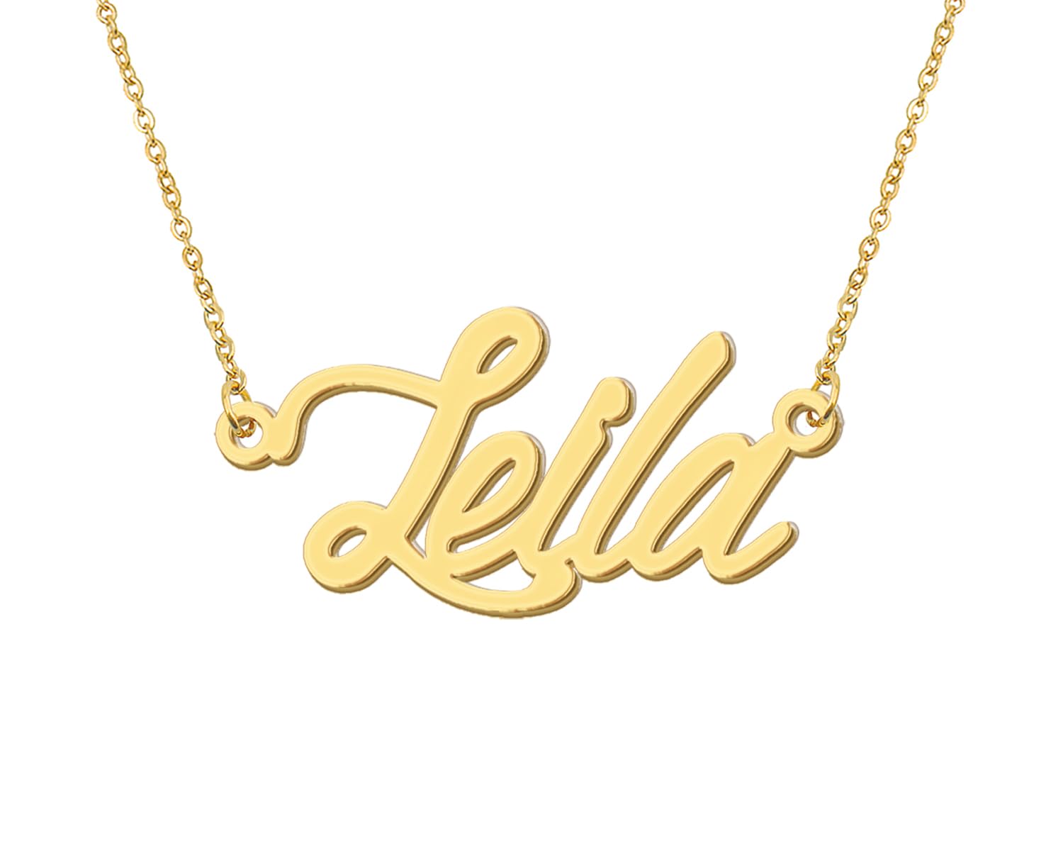Aoloshow 18k Gold Plated Leila Name Necklace Womens Dainty Nameplate Necklaces Stainless Steel Jewelry Valentine Day