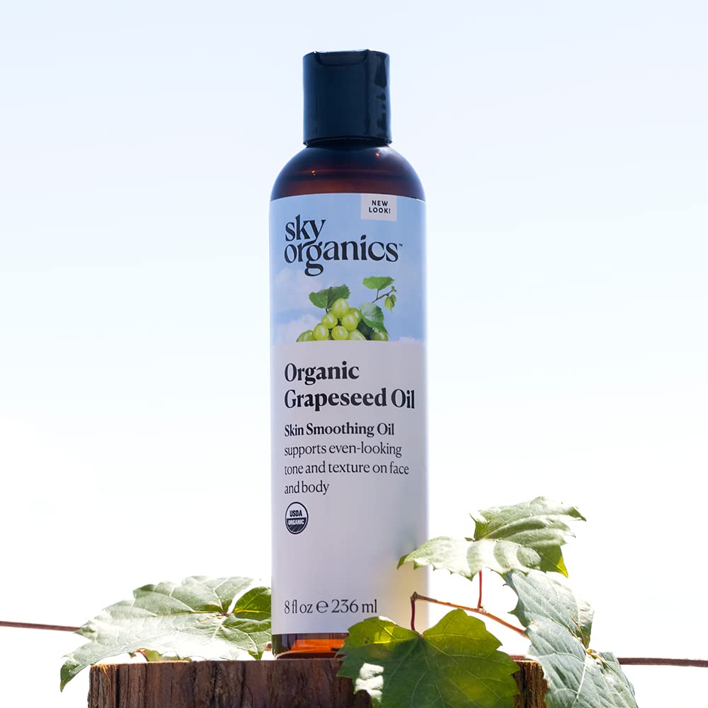 Sky Organics Organic Grapeseed Oil, Skin Smoothing Oil to Support Healthy and Even-Looking Skin Tone and Texture on Face and Bod
