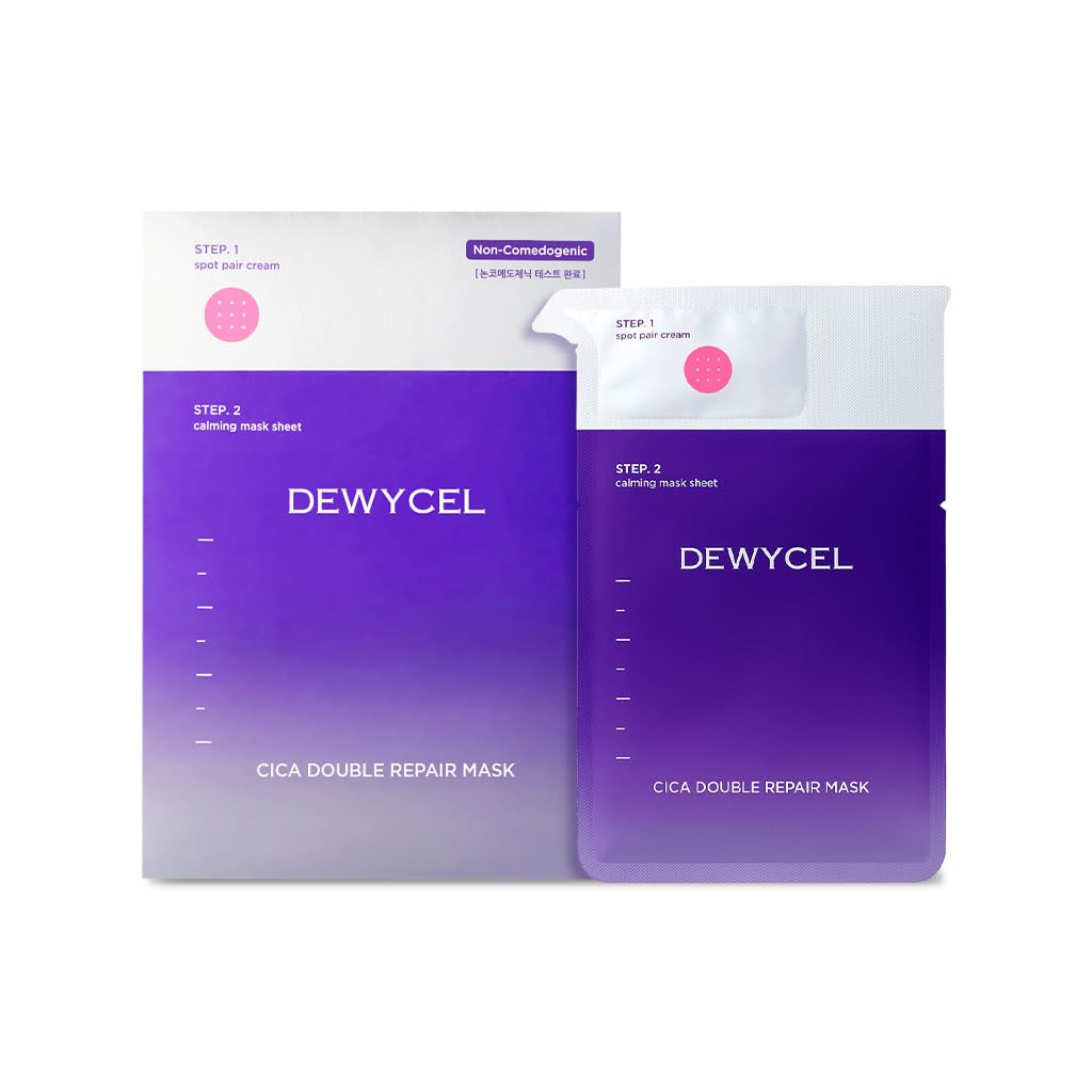 DEWYCEL Cica Double Repair 2Step Mask | Spot Cream & Calming Mask for Acne Prone | Redness Relief, Soothing & Moisture for Sens
