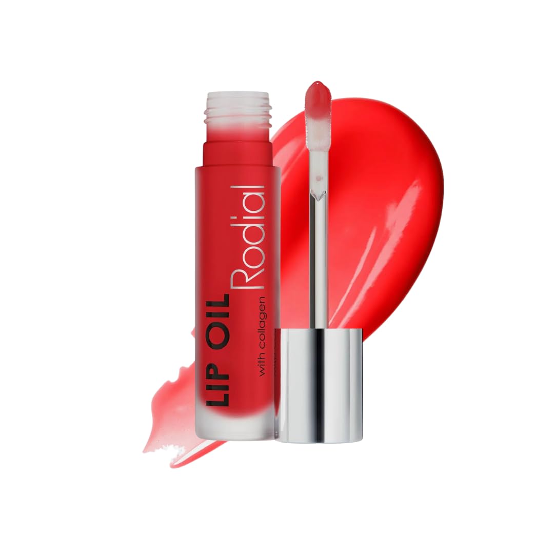 Rodial Plumping Collagen Lip Oil Cherry 0.13Fl.Oz, Vegan Collagen-Infused Lip Oil With Macadamia And Jojoba Oil, Deep Hydration