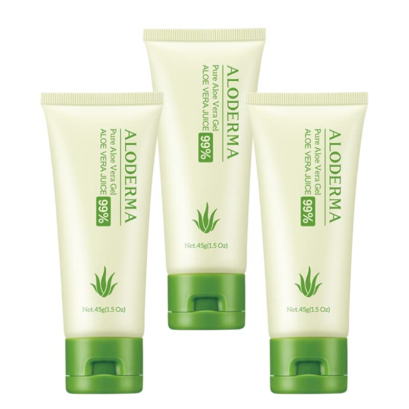 Aloderma 99% Organic Aloe Vera Gel, Bottled Within 12 Hours Of Harvest (45G, 1.5 Oz), 3 Pack, No Sticky Residue - No Powder Conc