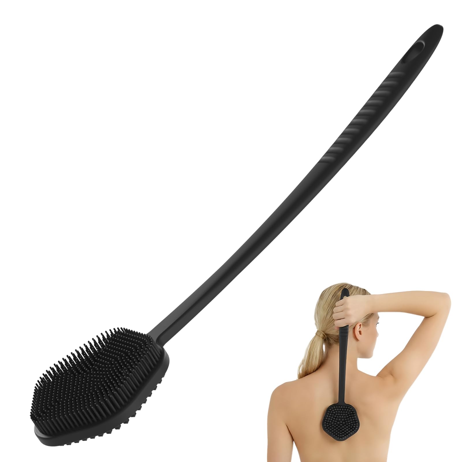 Redfly Silicone Back Scrubber for Shower Brush, 17 inch Long Handled Silicone Body Scrubber, Double Sided Shower Scrubber for Bo