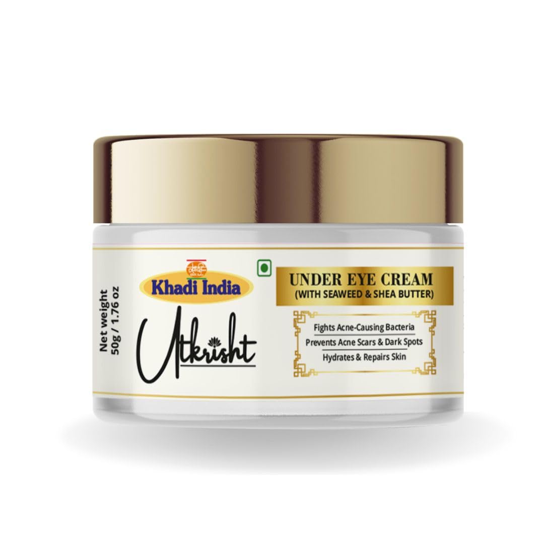 Utkrisht Khadi Under Eye Cream 50G | For Dark Circles, Puffiness, Acne Scars & Fine Lines | Enriched With Seaweed & Shea Butter 