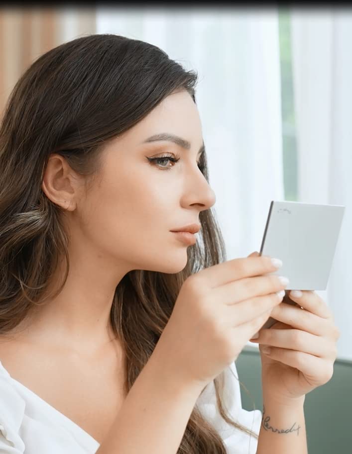 Makeup Mirror With Facial Oil Blotting Paper Sheets - 100 Counts, Silver Compact Folding Cosmetic Travel Mirror Pack (Rose)