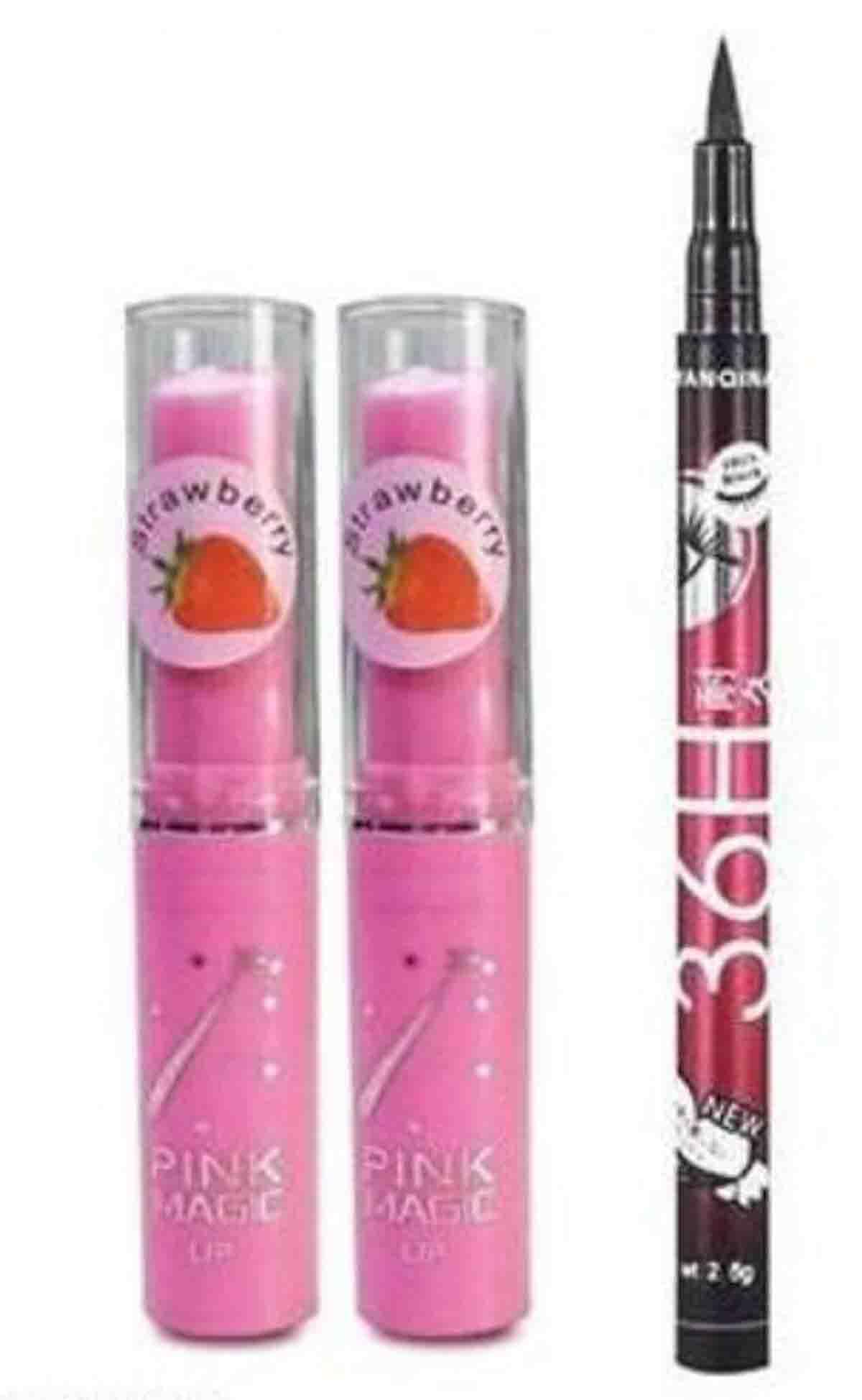 Heeva Creation 2 Lip Balm And 1 36H Liquid Eyeliner Combo Of 3 Piece.