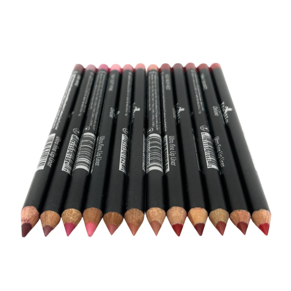 12 pcs, 12 Colors Red Tone Italia Deluxe Ultra Fine Lip Liner Set, Creamy, Long Lasting, High Pigmented Pencil, Various Shades (