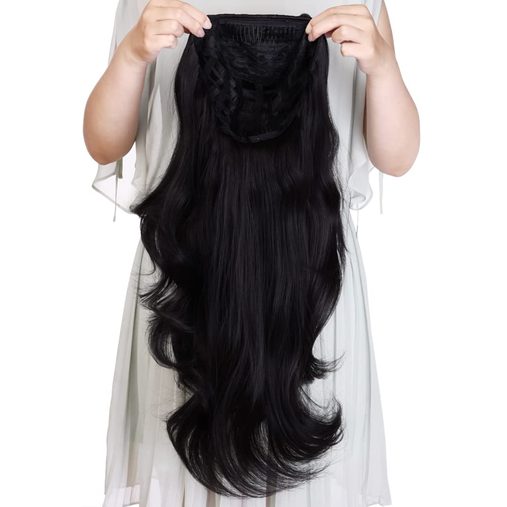 24'' Long Wavy Clip in Half Head Tied Wig Premium Japanese Synthetic Kanekalon fibers Hair Extensions For Women 210g 11#