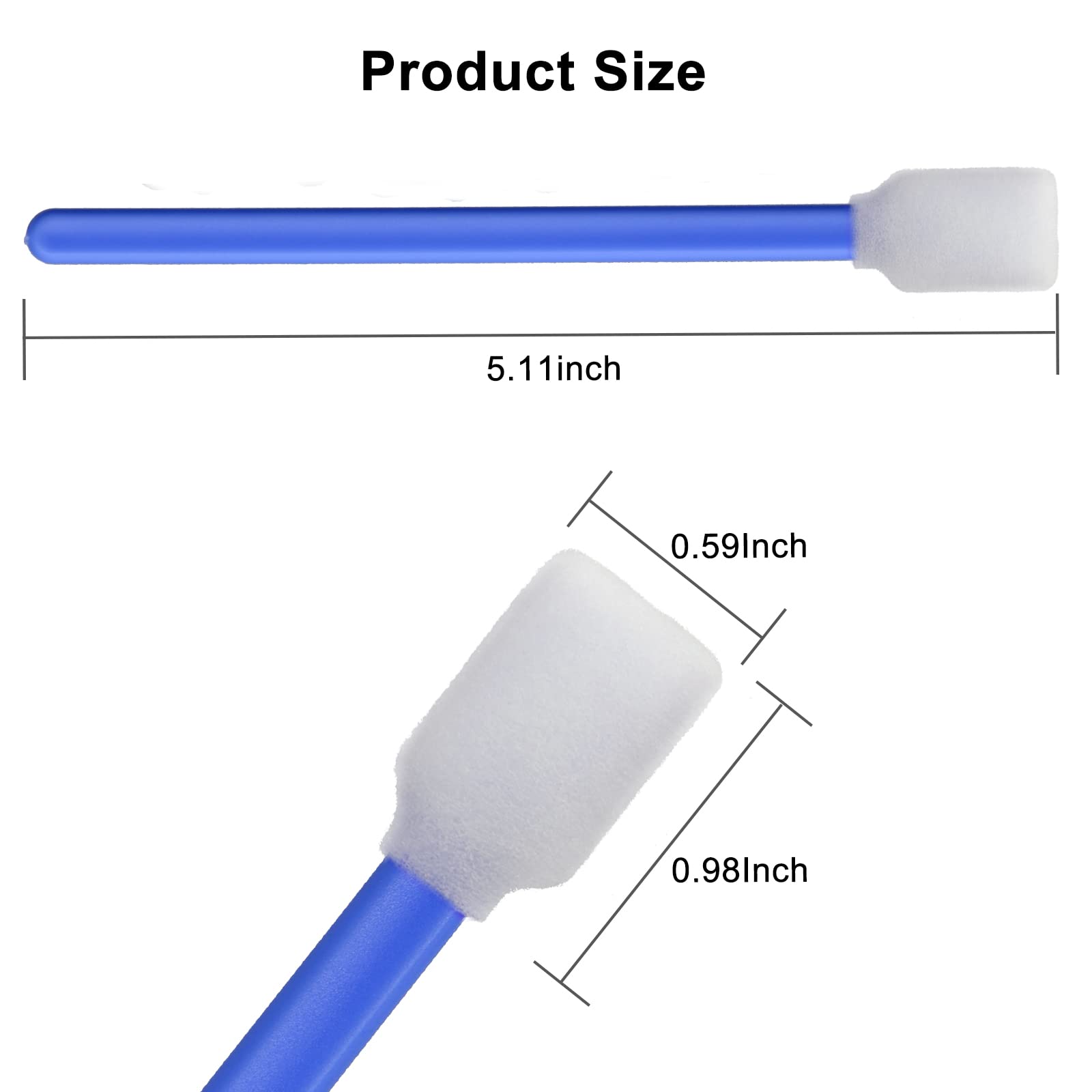 (100Pcs) 5.11'' Square Rectangle Foam Cleaning Swab Sticks-Blue