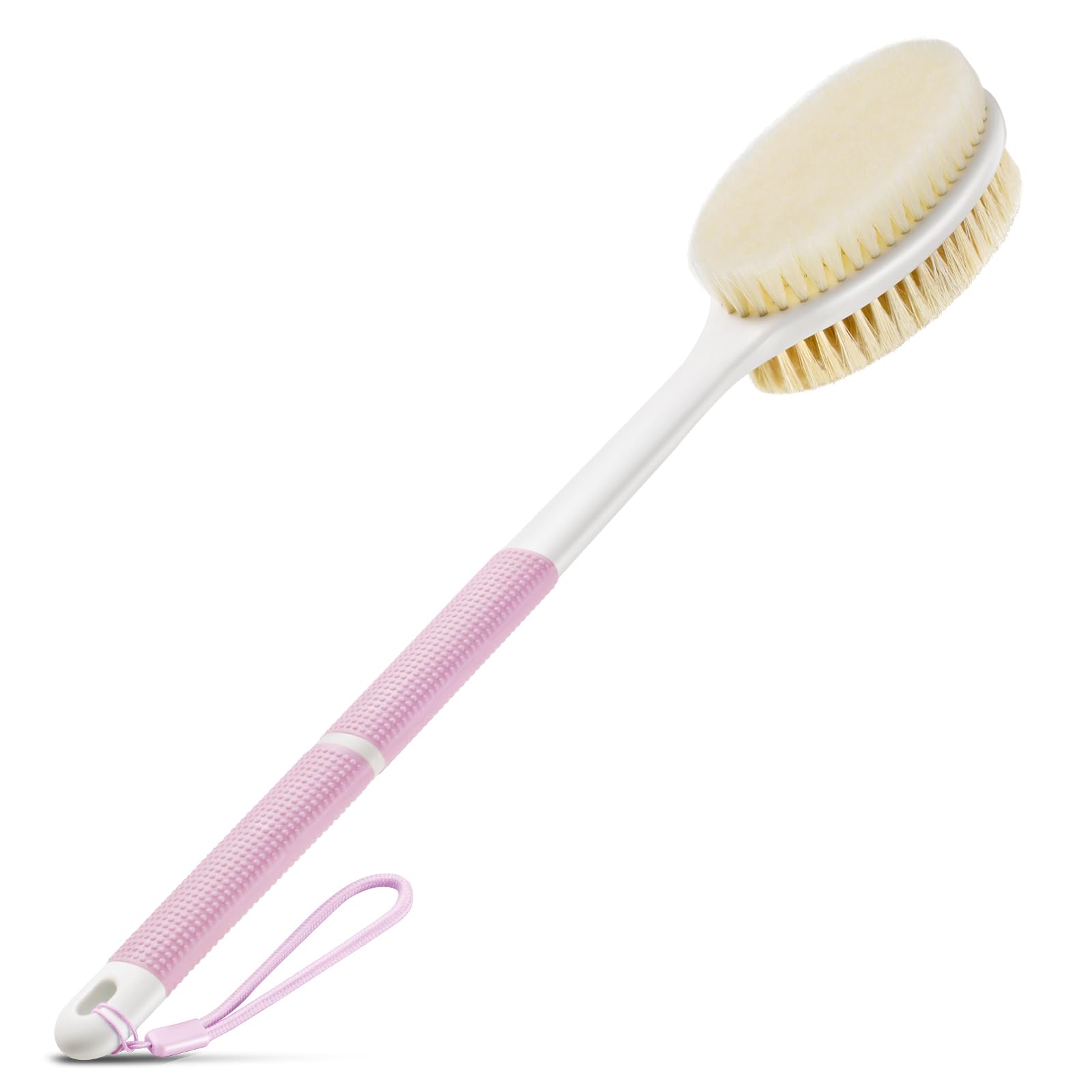 Backski Body Scrubber Anti Slip For Shower,Shower Brush Long Handle With Stiff And Soft Bristles,Body Wash Exfoliating Back Scru