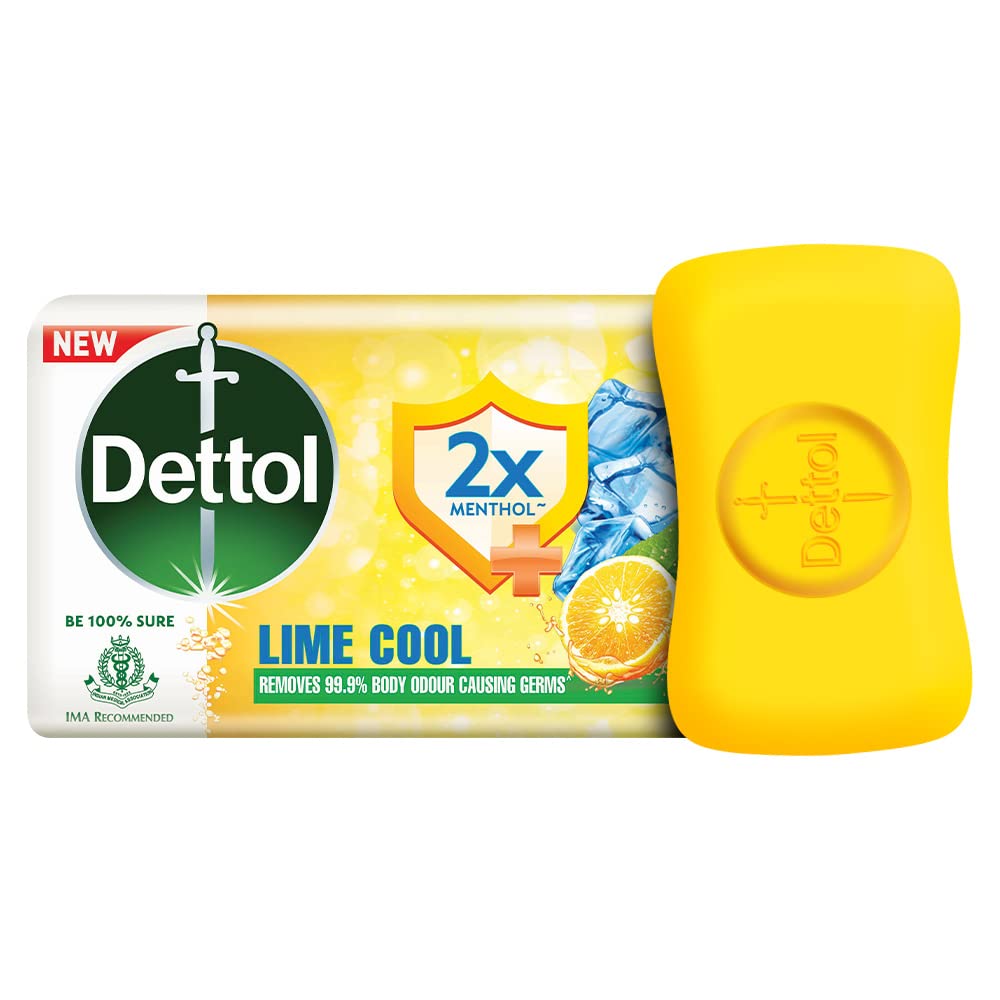 Dettol Lime Cool Bathing Soap Bar With 2X Menthol & Long Lasting Freshness | Removes 99.9% Body Odour Causing Germs, 75G
