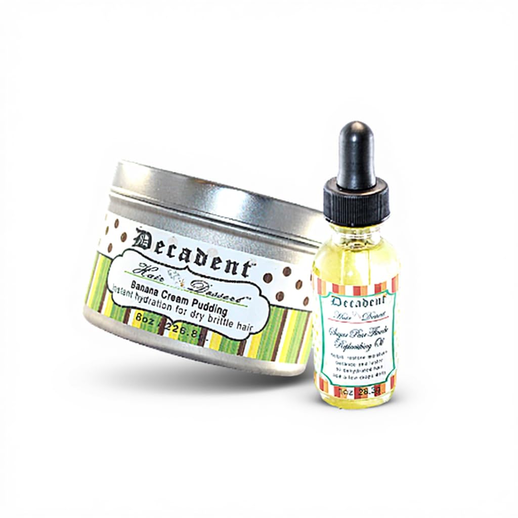 Decadent Hair Dessert Banana Cream Pudding + Sugar Pear Flamb Duo  Deep Hydration LeaveIn Cream & Lightweight Shine Oil  An