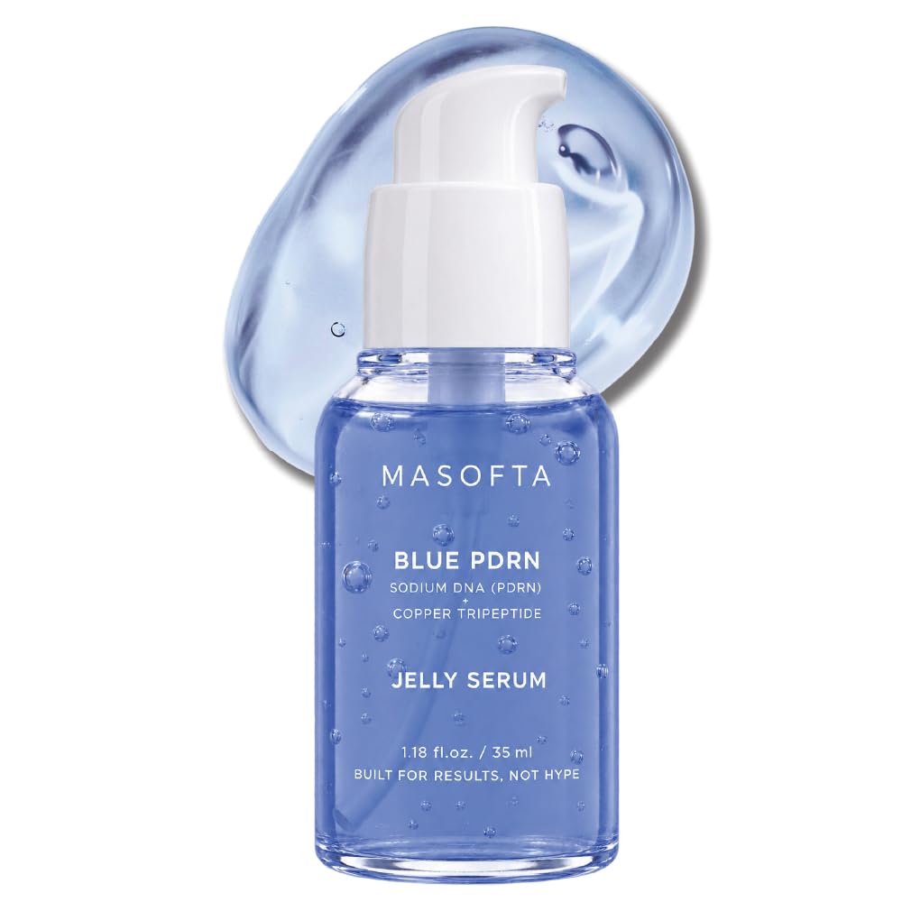 Masofta Blue PDRN Jelly Serum with Salmon DNA, Copper Peptide, Niacinamide, & Collagen | Firming & EvenTone Serum for Fine Line