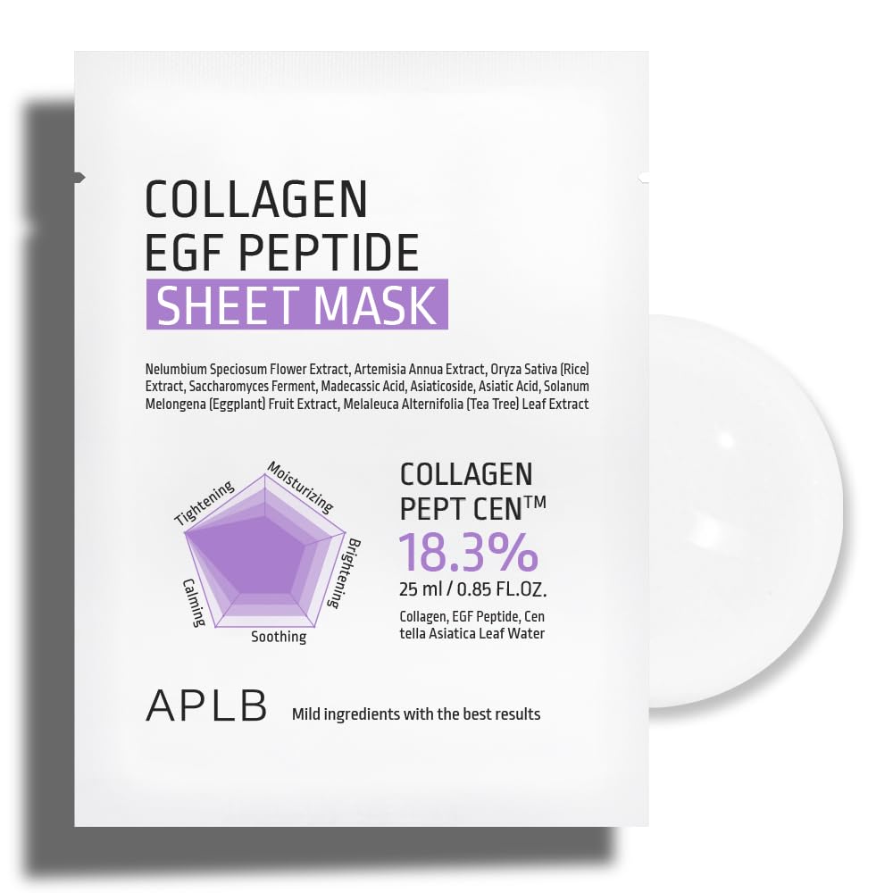 APLB Collagen EGF Peptide Sheet Mask 10pcs | COLLAGEN PEPT CEN 18.3% 0.85 FL.OZ/Korean Skincare, Elasticity care, Long lasting m