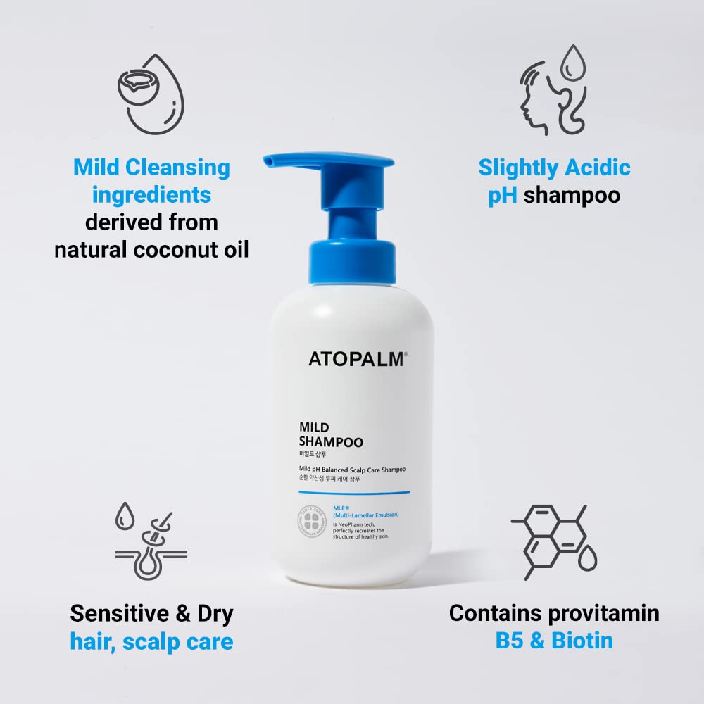 ATOPALM Mild Shampoo 10.1 Fl. Oz. 300ml, Tear-Free Hypoallergenic Hair Care for Sensitive Skin, Biotin for Dry Scalp, Paraben &
