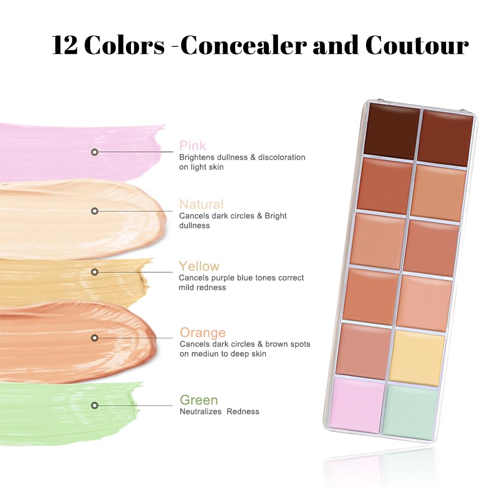 Veronni Cream Concealer Palette, 12 Colors Makeup Contour Face Contouring Cream Palette, Full Coverage Camouflage Base Foundatio