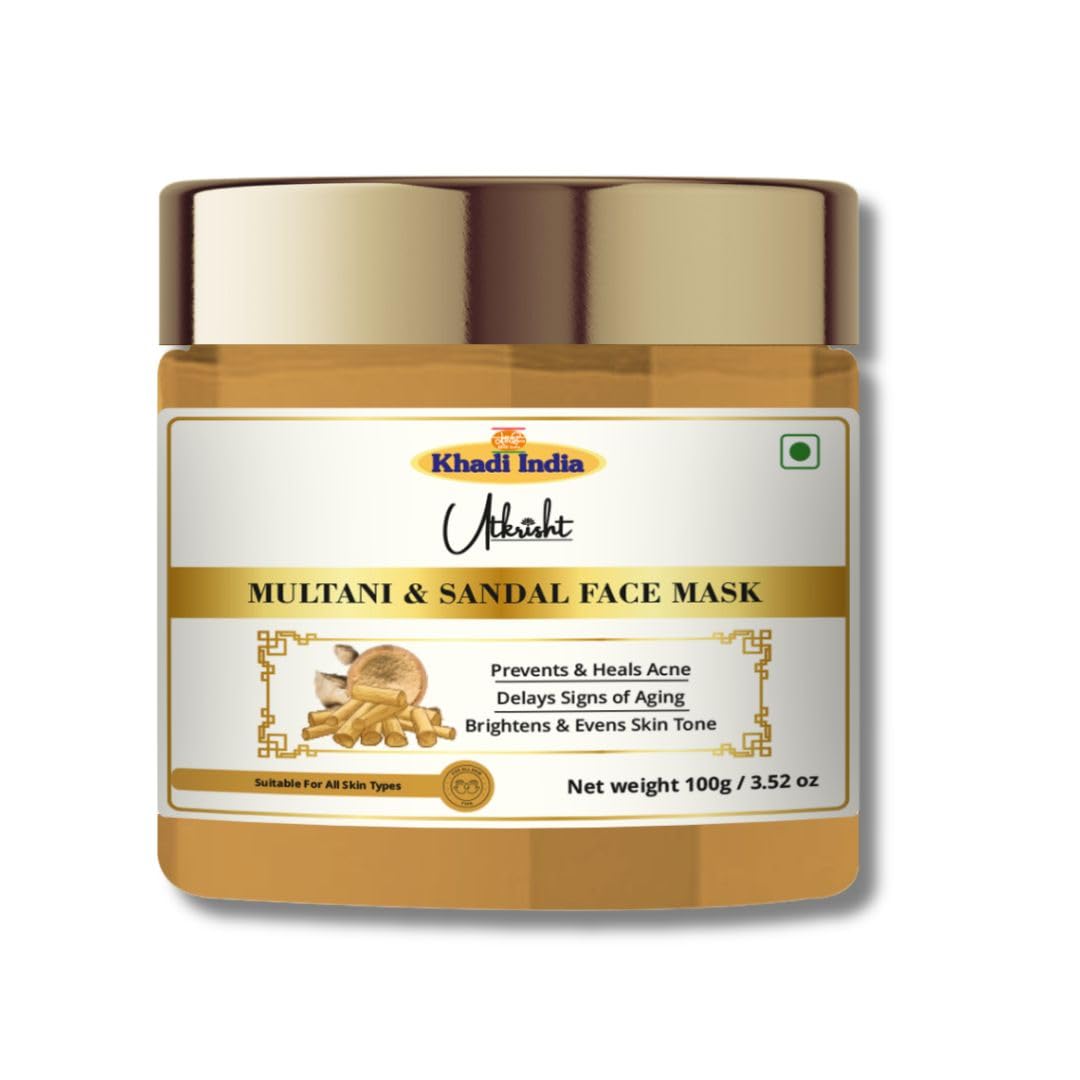 Utkrisht Khadi Multani Mitti & Sandalwood Face Mask, Deep Cleansing Natural Clay, Oil Control, Tan Removal, Pore Tightening, 100