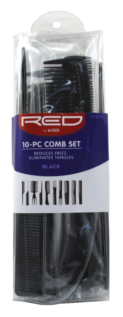 Kiss Red Pro Comb 10-Piece Set (Black) (Pack Of 3)