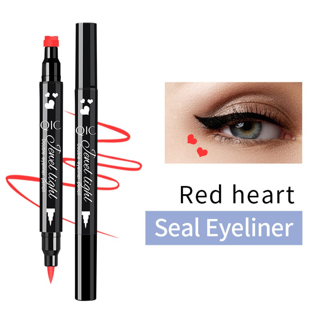 Go Ho Red Liquid Eyeliner Stamp,Heart Stamp Eyeliner Red Makeup,Harley Costume Makeup,Double-Seal Waterproof Eyeliner Pen,Long-L