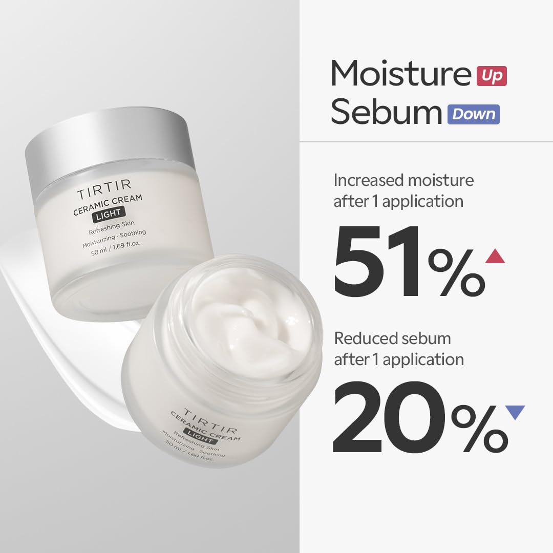 Tirtir Ceramic Cream Light | Deep Moisturizer For Glass Skin, Polyglutamic Acid, Centella Asiatica Extract, Skin Barrier, Lightw
