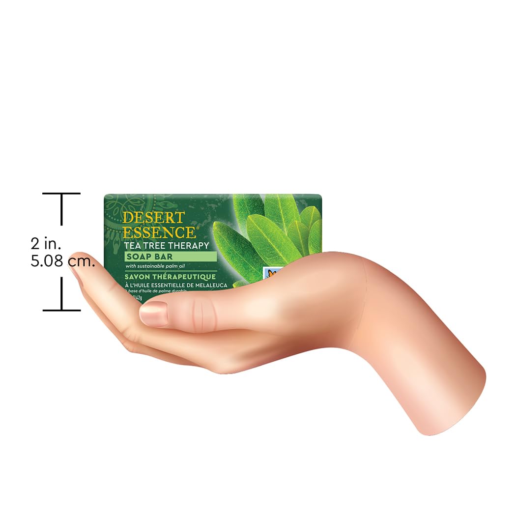 Desert Essence Tea Tree Therapy Cleansing Soap Bar - Plant-Based with Sustainable Palm Oil, Eco-Harvest Tea Tree, Jojoba Oil, Al