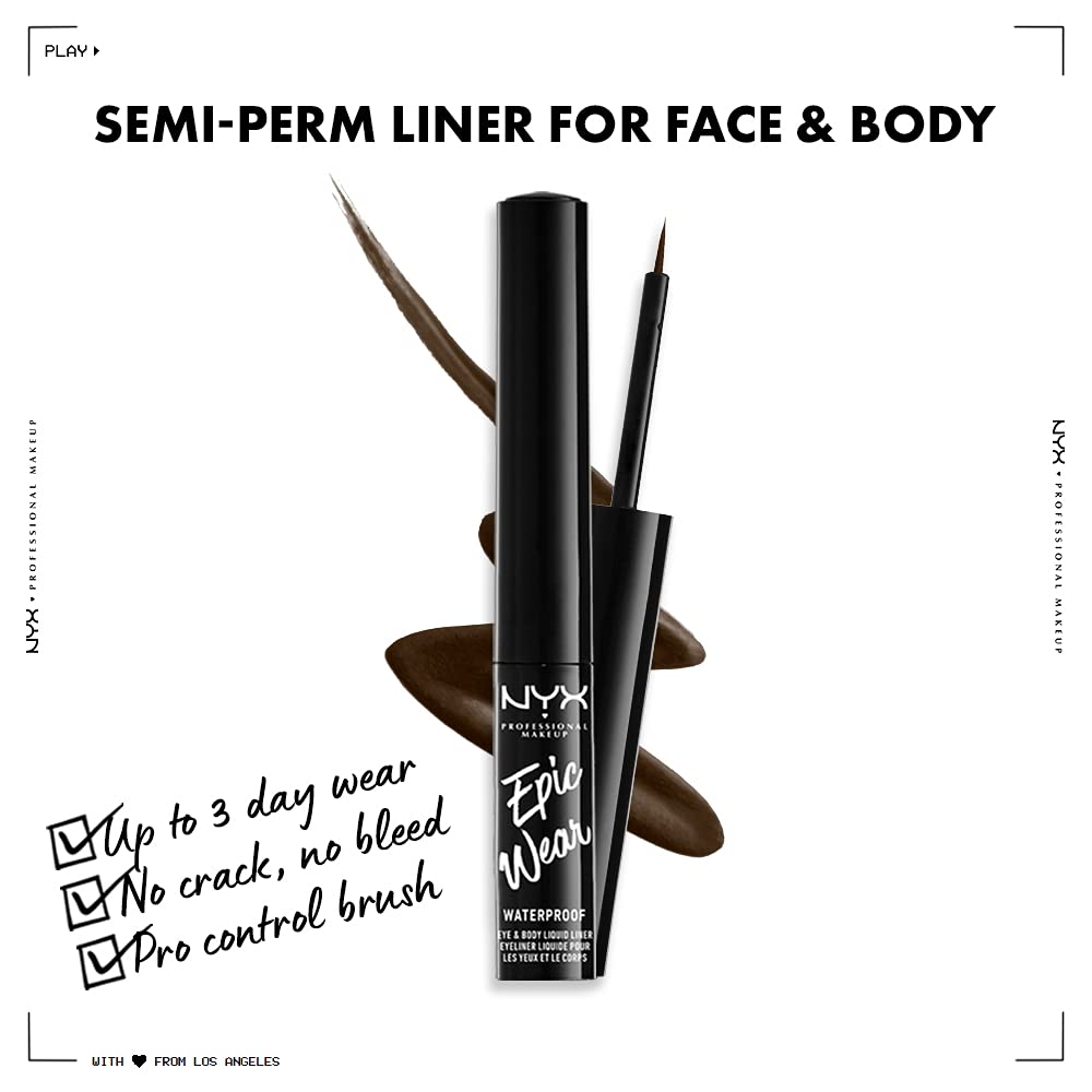 Nyx Professional Makeup Epic Wear Liquid Liner, Long-Lasting Waterproof Eyeliner - Brown