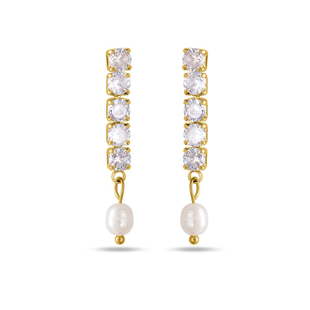 Palmonas 18K Gold Plated Pearl Drop Diamond Earring For Women  Gift For Girls & Women | Waterproof & AntiTarnish Earrings