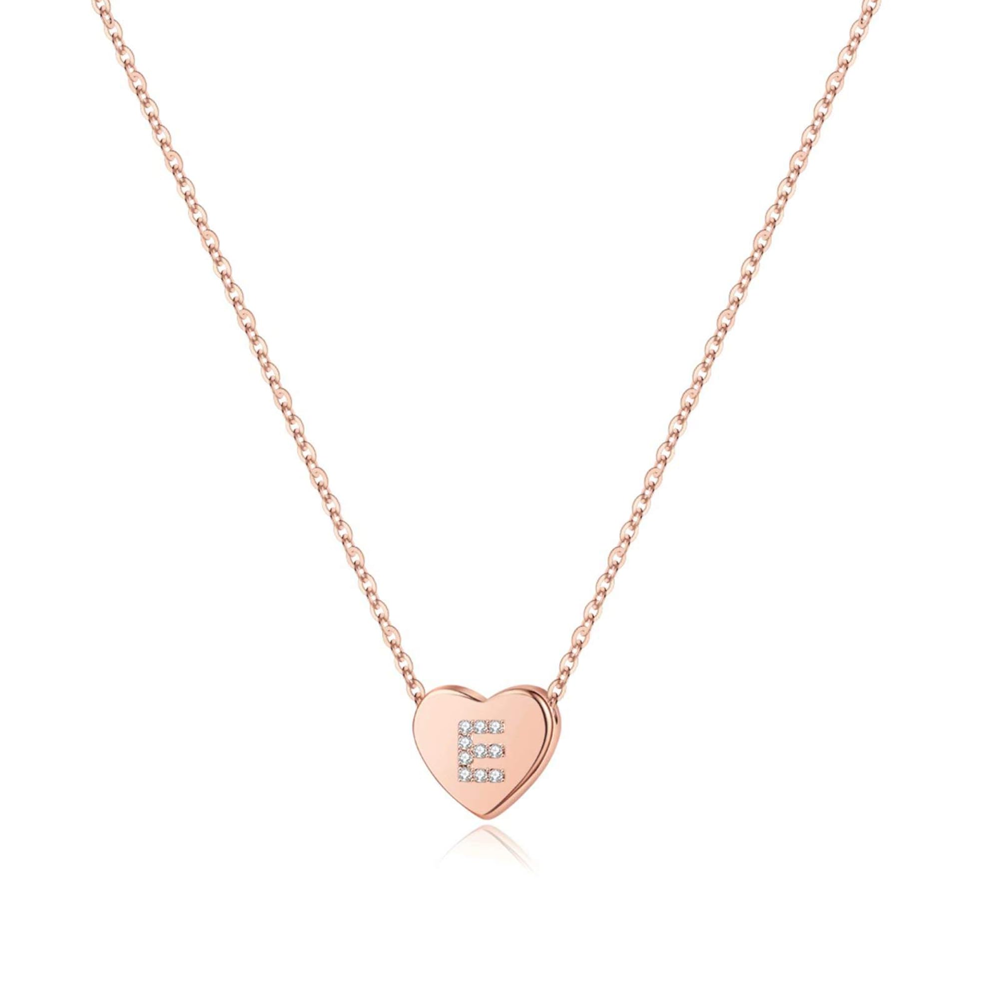 M MOOHAM Necklace for Women Gifts, Rose Gold Letter E Heart Initial Necklace