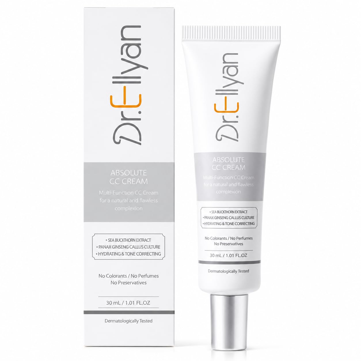 Dr.Ellyan Absolute CC Cream, Color Correcting Face Cream with Sea Buckthorn & Ginseng Extract, Hydrating ToneUp Cream, Lightwei
