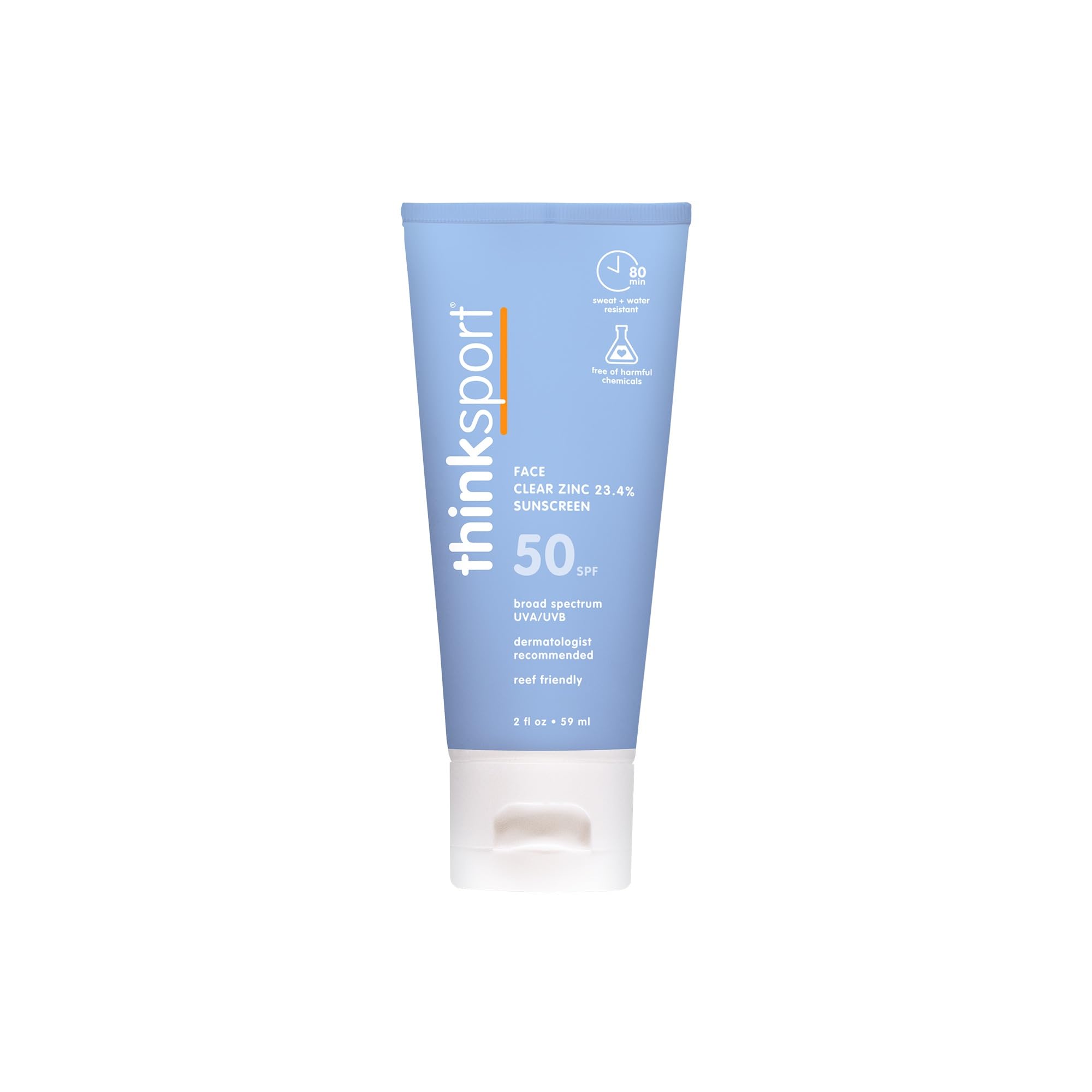 Thinksport Mineral Sunscreen, SPF 50 Clear Zinc Oxide Sunscreen, 2 Fl Oz, Water Resistant, Reef Safe, Broad Spectrum UVA/UVB Sun
