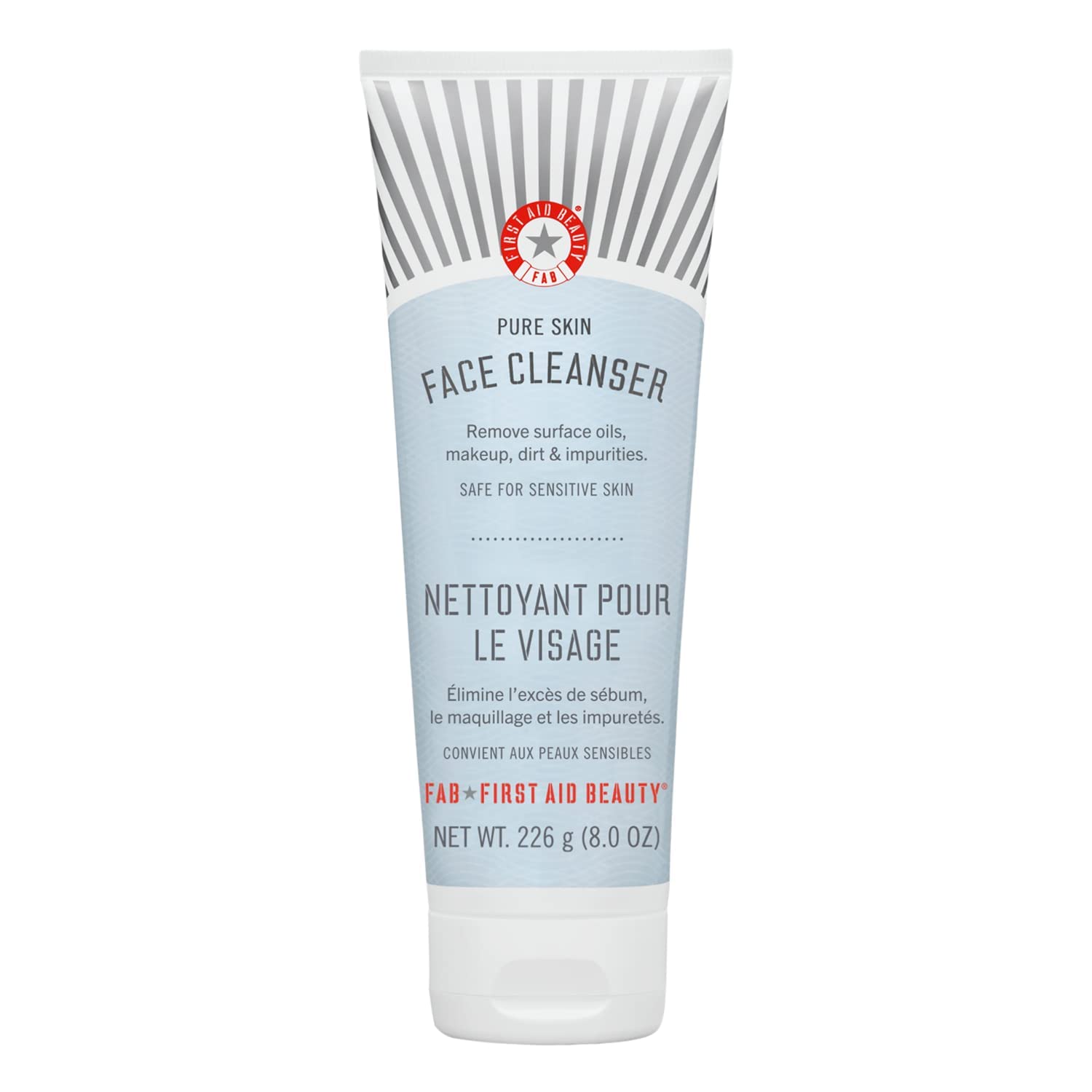 First Aid Beauty Pure Skin Face Cleanser, Sensitive Skin Cream Cleanser with Antioxidant Booster, 8 oz.