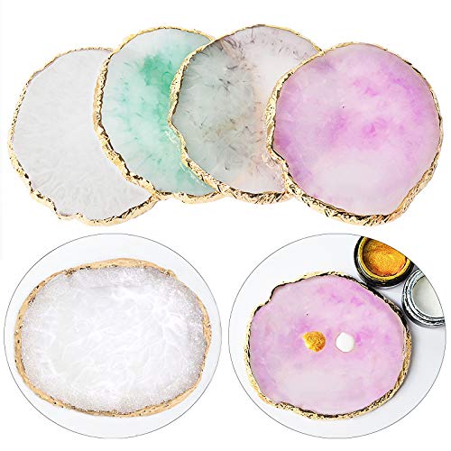 JASSINS Resin Nail Art Palette,Nail Art Painting Mixed Color Palette Gold Edge Nail Gel Color Makeup Display Board (Pink+White)