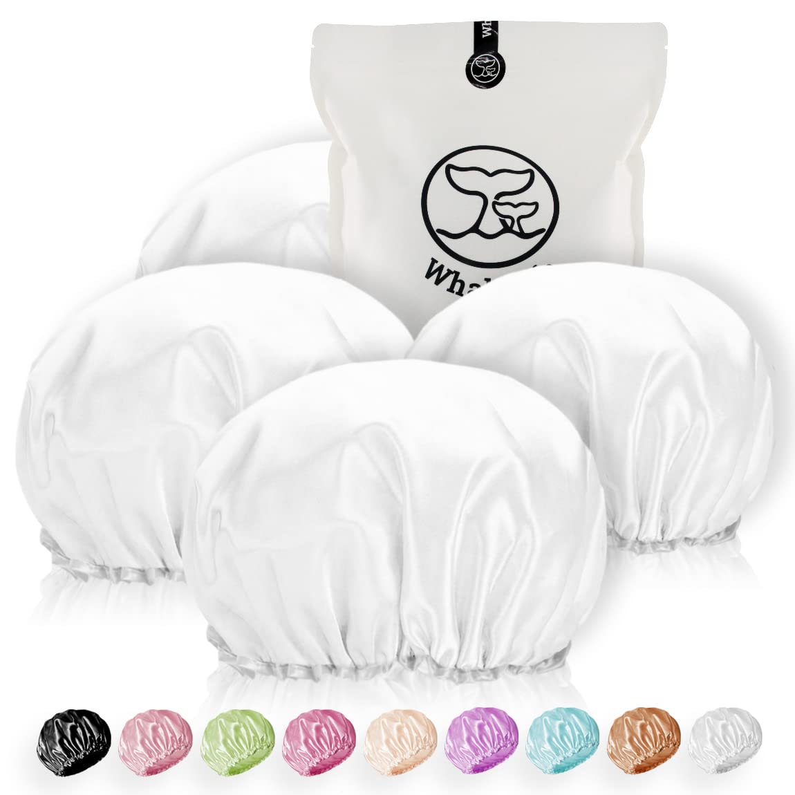 Shower Cap For Women Reusable Extra Large Shower Cap For Men (White 4 Pack Large) Satin Double Layer Eva Waterproof Long Hair Ca