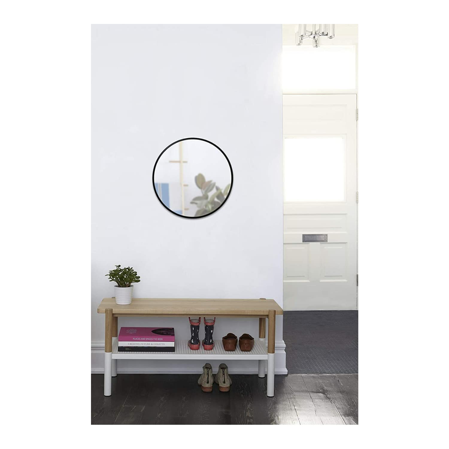 Umbra Hub Round Wall Mirror With Rubber Frame, Modern Style For Bathroom, Entryway, Living Room And More, 24-Inch, Black